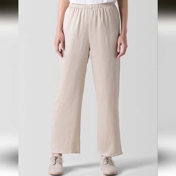 Eileen Fisher Striated Silk Satin Straight Ankle Women's Pant Large